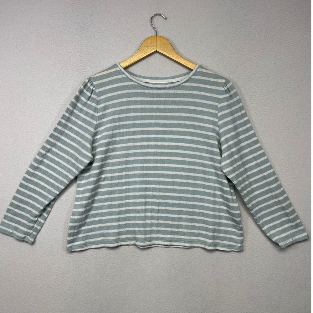 Nautical Coastal Croft & Barrow Womens PXXL Blue White Striped Waffle Knit Top